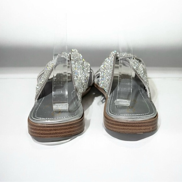 🌻NEW NWOT Sam Edelman Issie Silver Embellished Knotted Slide Sandals Size 8.5 - Picture 6 of 14
